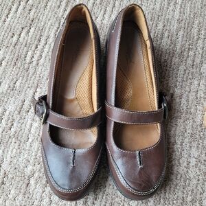NATURAL SOUL NATURALIZER MARY JANE WEDGE SHOES LEATHER COMFORT BROWN 9 M